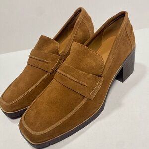 NYDJ Anella Block Heel Suede Loafer Cognac Brown Women’s Size 9M